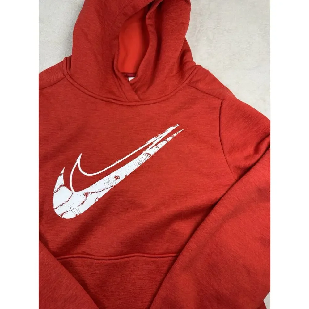 Nike Therma-FIT Boys Large Red Pullover Hoodie Baseball Swoosh Fleece